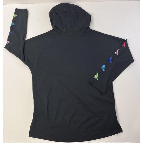 Adidas Shirt Youth Medium Black Rainbow Logo Hooded Long Sleeve light weight - Picture 9 of 9